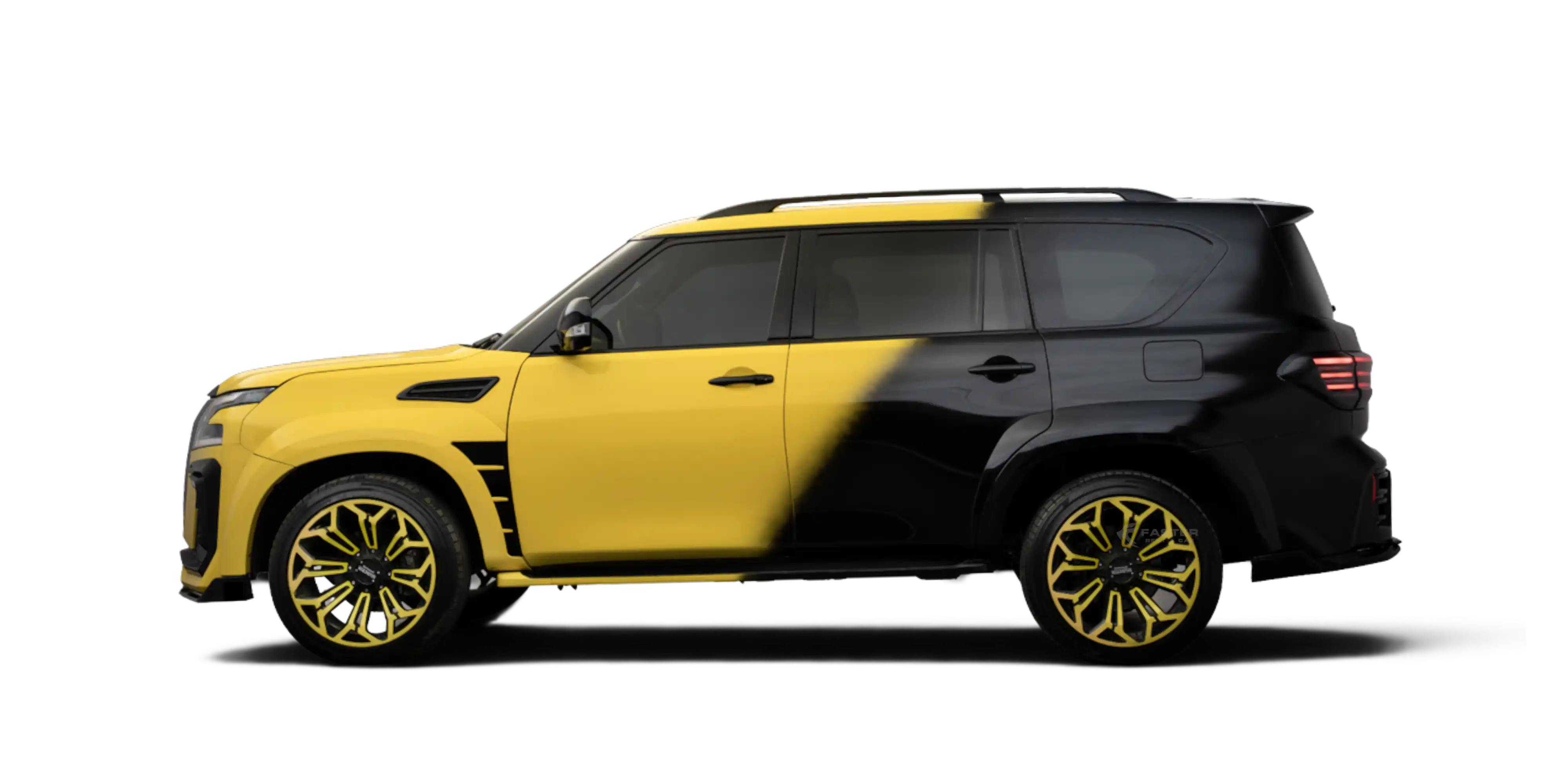 Infiniti QX80 Yellow and Black Modified Side View